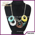 Plating silver jewelry necklace with many shell circles pendant and iron rings